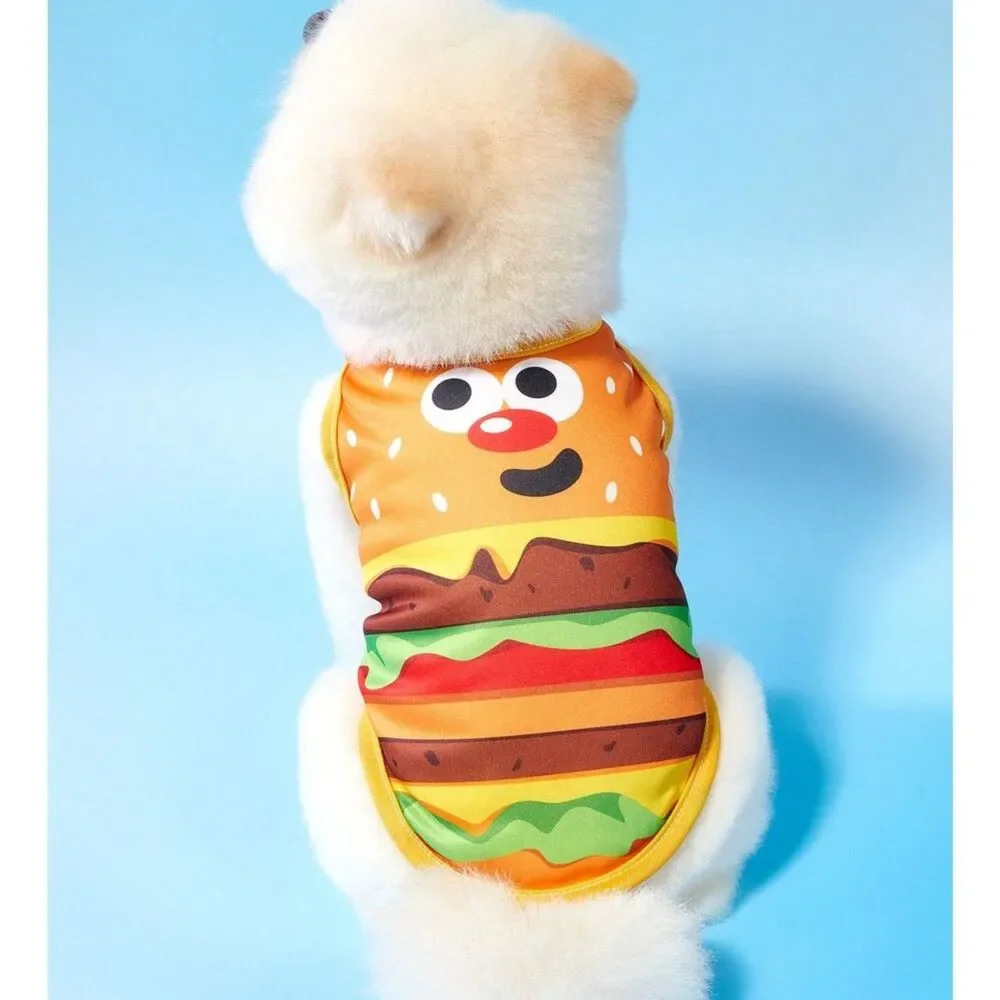 Dog Pet Hamburger Graphic Print Costume Outfit Shirt Vest Lghtweight NWT Small